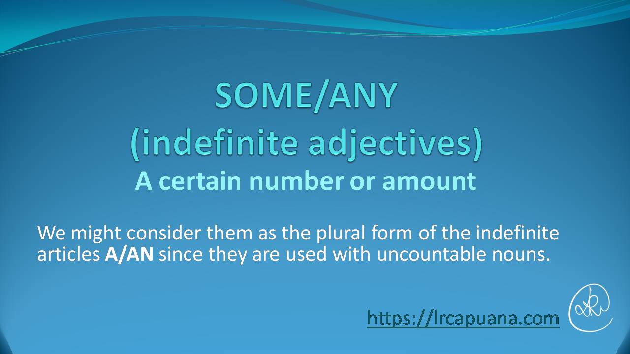 SOME/ANY
Indefinite Adjectives - Description